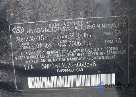 2016 Hyundai Elantra Se from USA, damaged, VIN 5NPDH4AE2GH668598